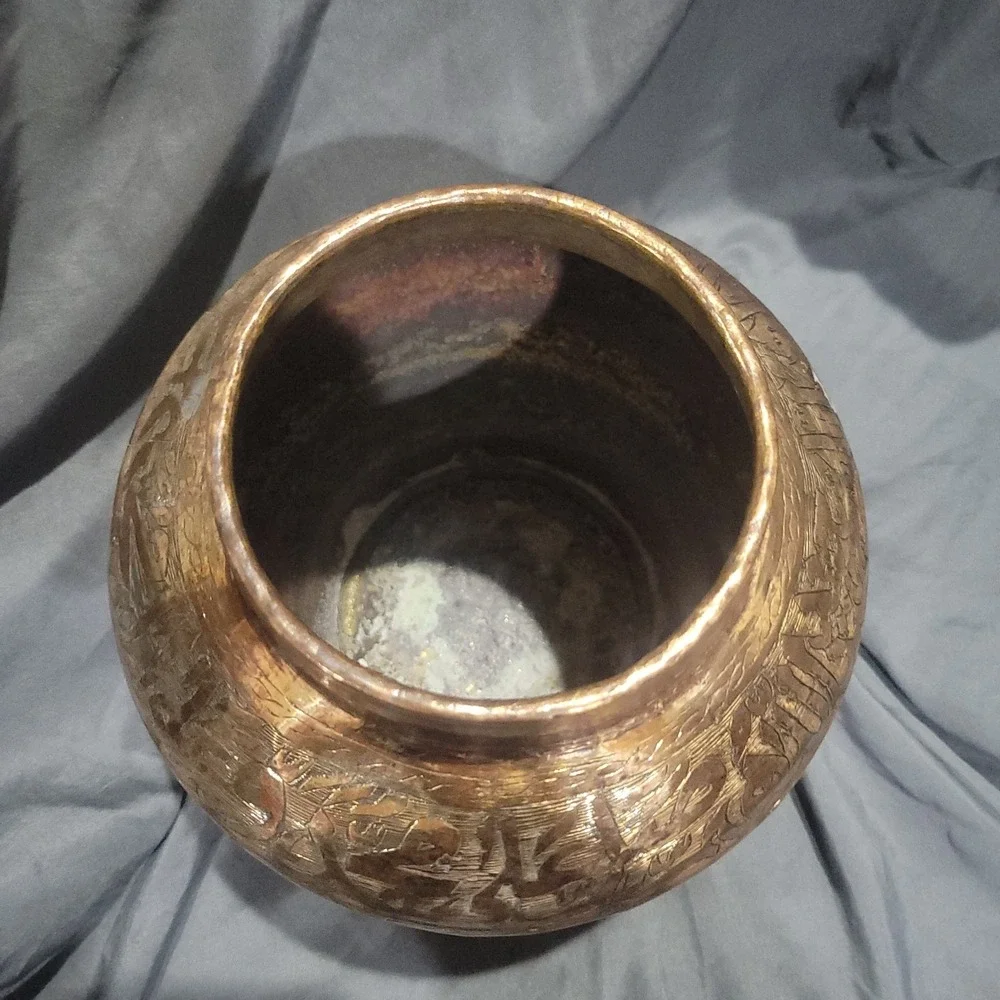 Vintage Copper Brass Urn Ginger Jar With Lid Engraved